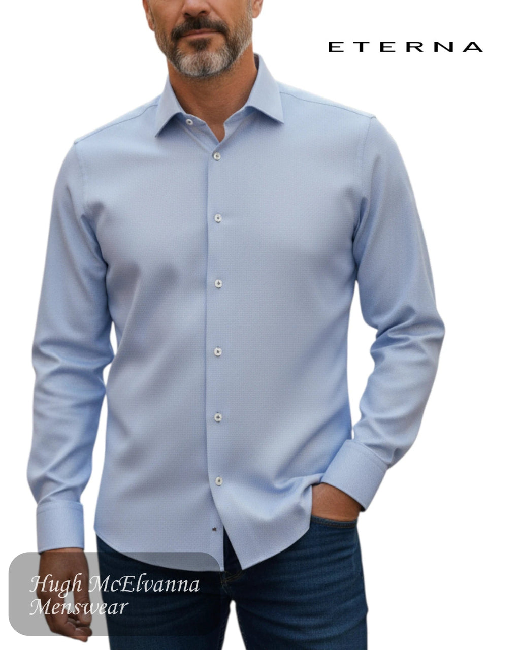 Eterna 1863 Modern Fit Light Blue Textured Shirt – 1187 - 12_X68V - Hugh McElvanna Menswear