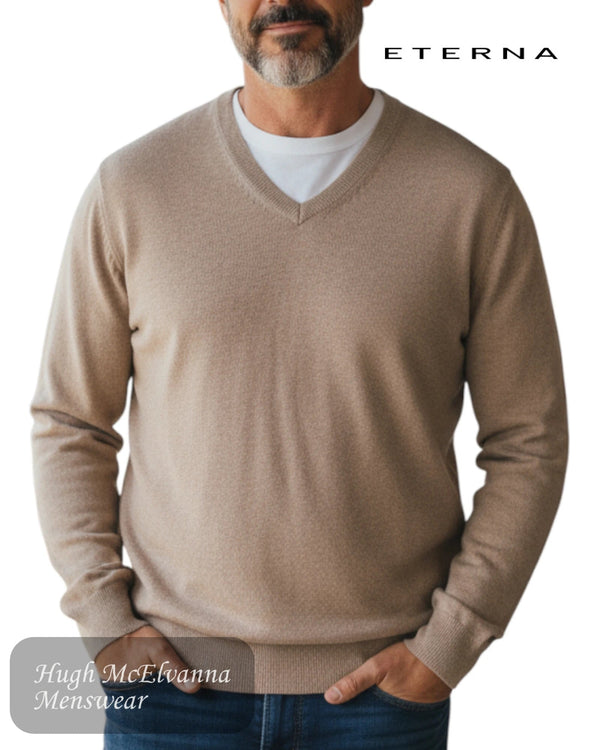 Eterna 312/20 Beige V - Neck Sweater - Hugh McElvanna Menswear
