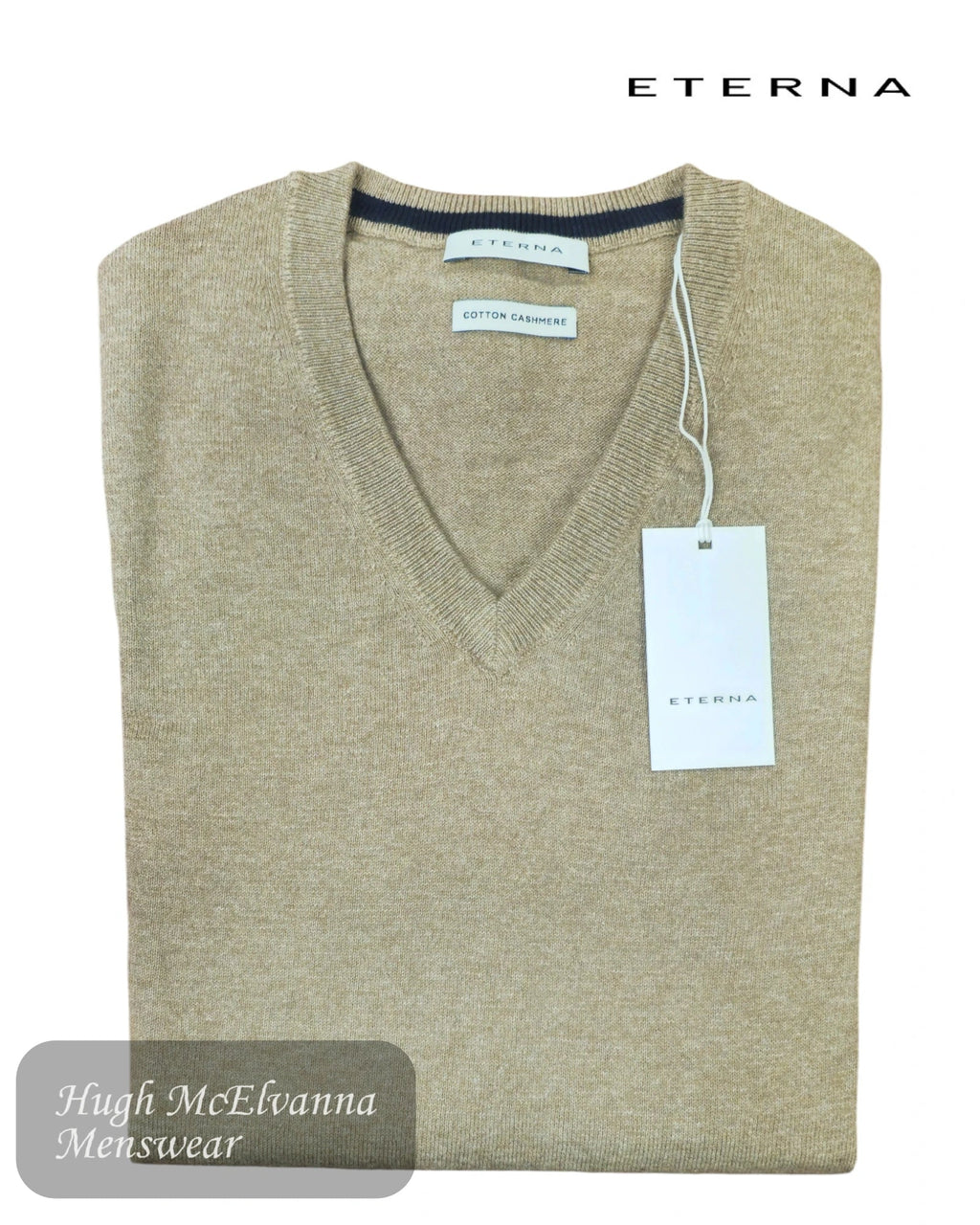 Eterna 312/20 Beige V - Neck Sweater - Hugh McElvanna Menswear