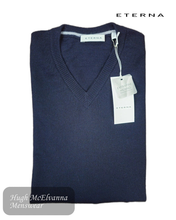 Eterna 367.HOBE.19 Navy V - Neck Extra Fine Merino Wool Pullover - Hugh McElvanna Menswear