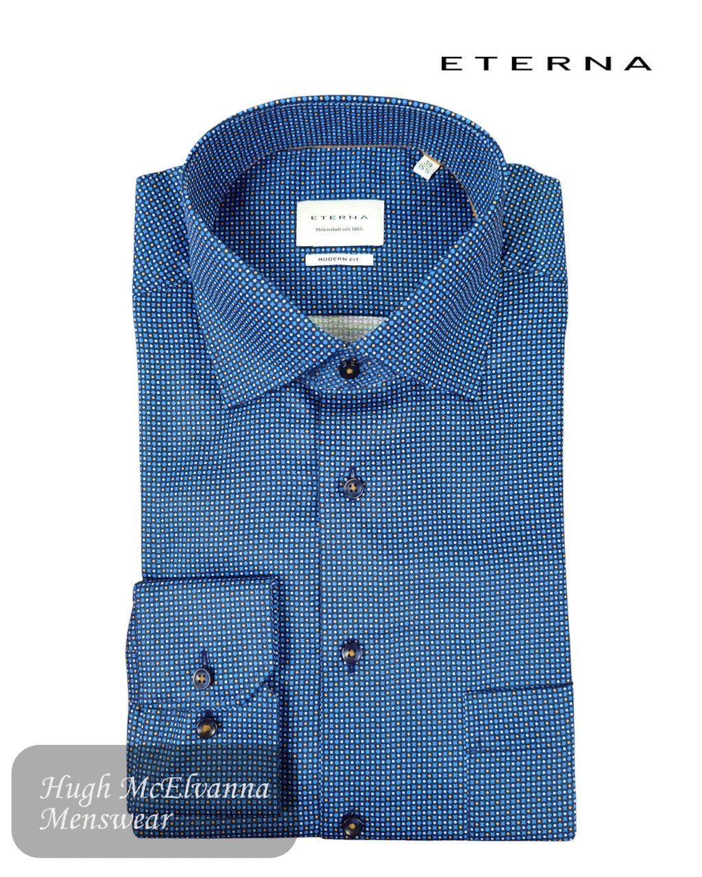 Eterna Blue Design Long Sleeve Shirt 1054/16 X19K - Hugh McElvanna Menswear