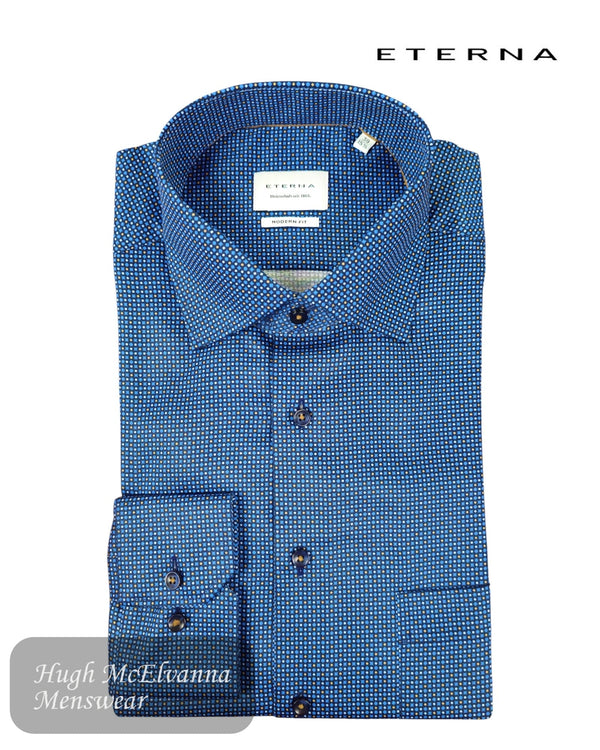 Eterna Blue Design Long Sleeve Shirt 1054/16 X19K - Hugh McElvanna Menswear