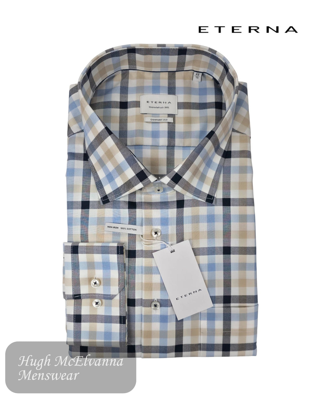 Eterna Comfort Fit Fawn Check Shirt | 1384 14 E19K - Hugh McElvanna Menswear