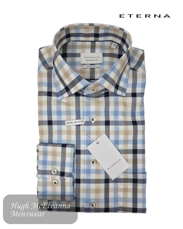 Eterna Comfort Fit Fawn Check Shirt - 1384 14 E19K - Hugh McElvanna Menswear
