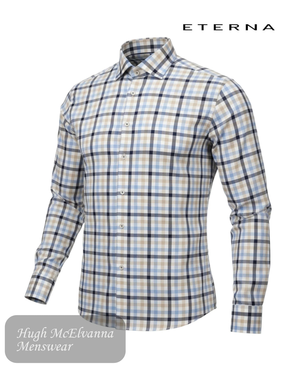 Eterna Comfort Fit Fawn Check Shirt - 1384 14 E19K - Hugh McElvanna Menswear