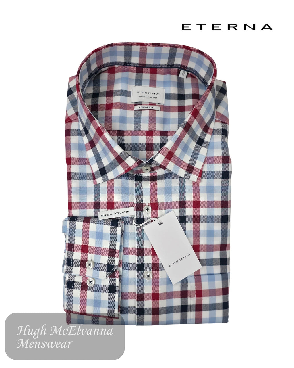 Eterna Comfort Fit Red Check Shirt | 1384 50 E19K - Hugh McElvanna Menswear