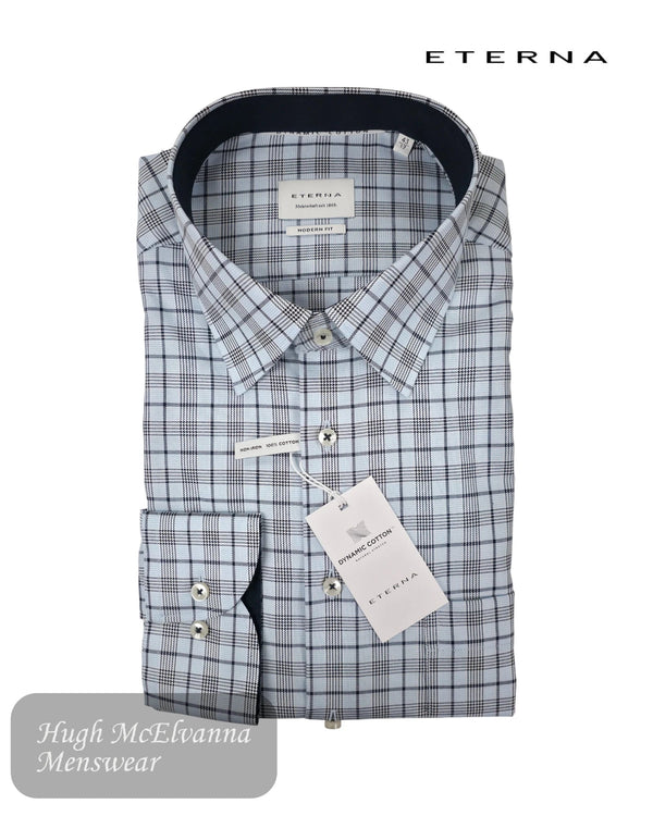 Eterna Modern Fit Blue Check Dynamic Cotton Shirt - Hugh McElvanna Menswear