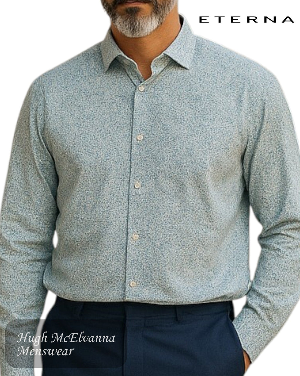 ETERNA Modern Fit Blue Print Shirt – 4391 - 12_X17V - Hugh McElvanna Menswear