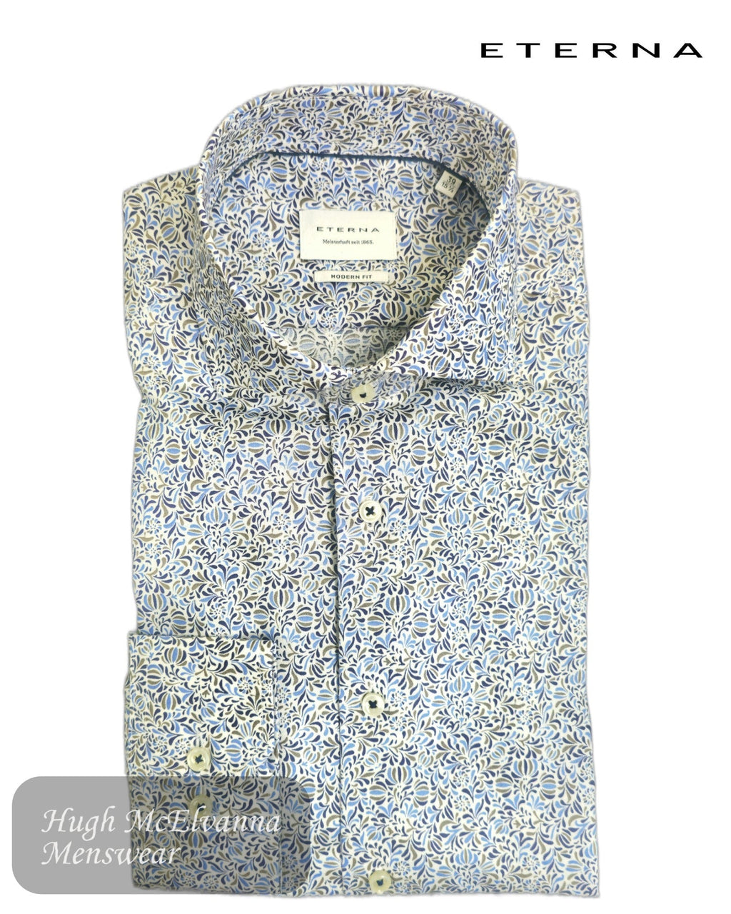 ETERNA Modern Fit Blue Print Shirt – 4391 - 12_X17V - Hugh McElvanna Menswear