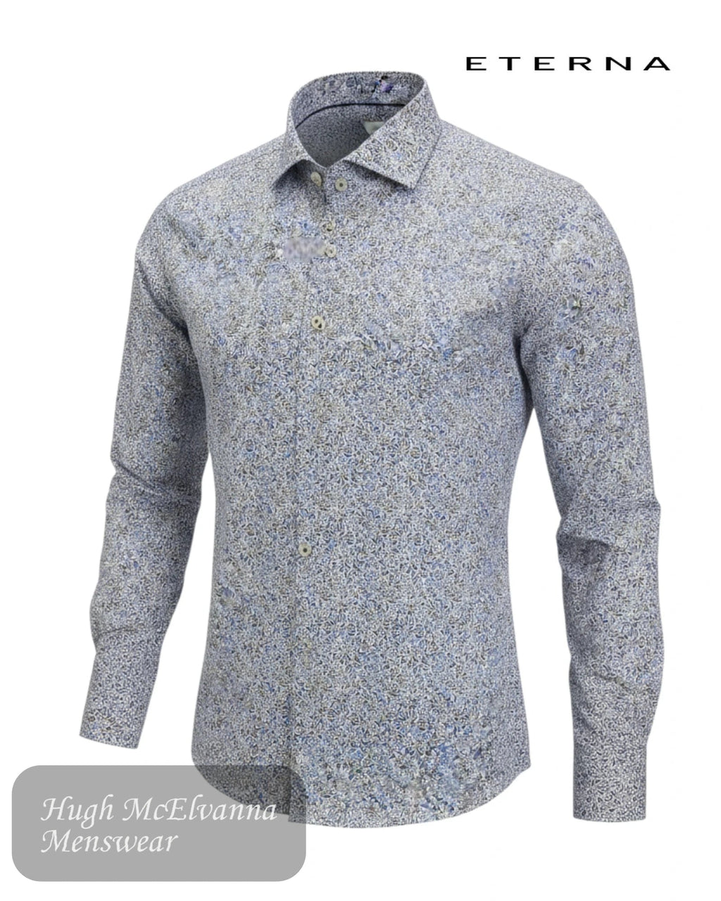 ETERNA Modern Fit Blue Print Shirt – 4391 - 12_X17V - Hugh McElvanna Menswear