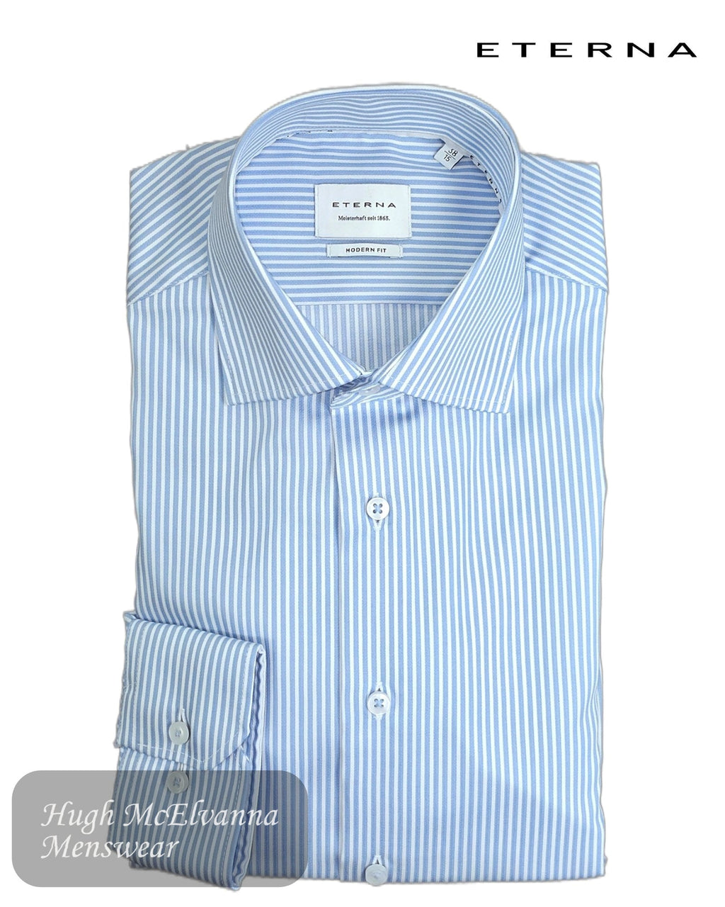 Eterna Modern Fit Blue Striped Shirt - Hugh McElvanna Menswear