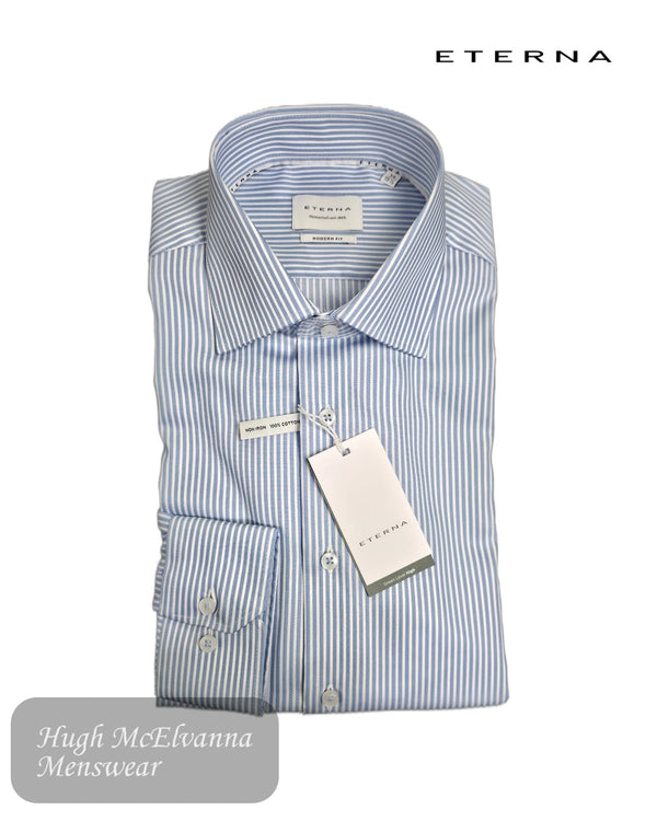Eterna Modern Fit Blue Striped Shirt - Hugh McElvanna Menswear