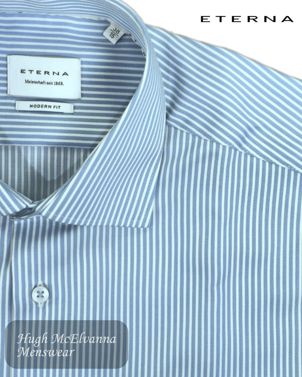 Eterna Modern Fit Blue Striped Shirt - Hugh McElvanna Menswear