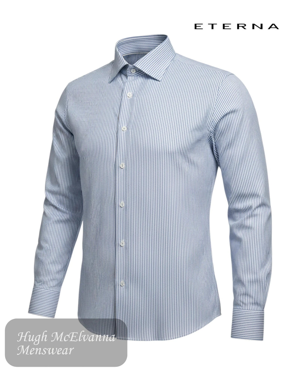 Eterna Modern Fit Blue Striped Shirt - Hugh McElvanna Menswear