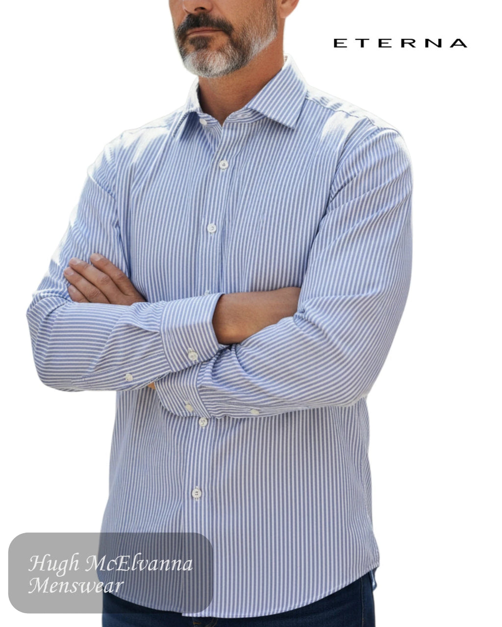 Eterna Modern Fit Blue Striped Shirt - Hugh McElvanna Menswear
