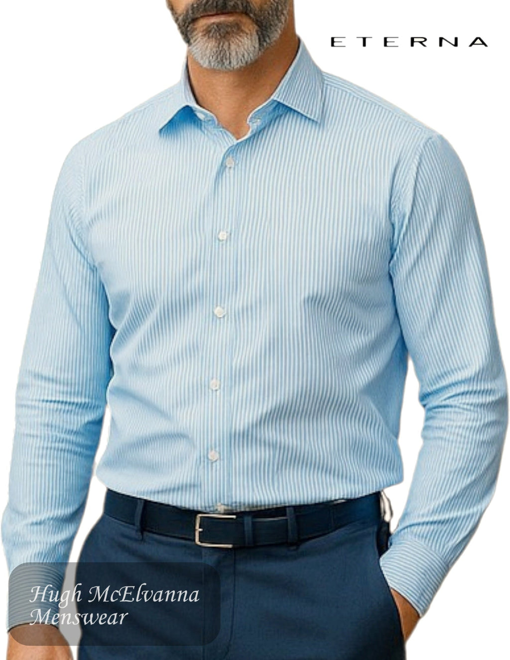 Eterna Modern Fit Blue Striped Shirt - Hugh McElvanna Menswear