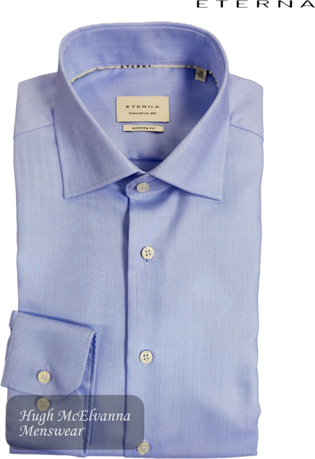 Eterna Modern Fit Light Blue Herringbone Shirt - 1179 - 12_X18K - Hugh McElvanna Menswear