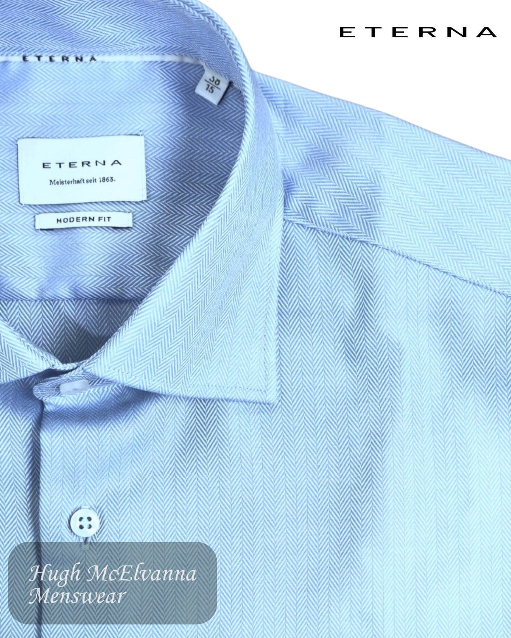 Eterna Modern Fit Light Blue Herringbone Shirt - 1179 - 12_X18K - Hugh McElvanna Menswear