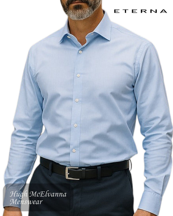 Eterna Modern Fit Light Blue Herringbone Shirt - 1179 - 12_X18K - Hugh McElvanna Menswear