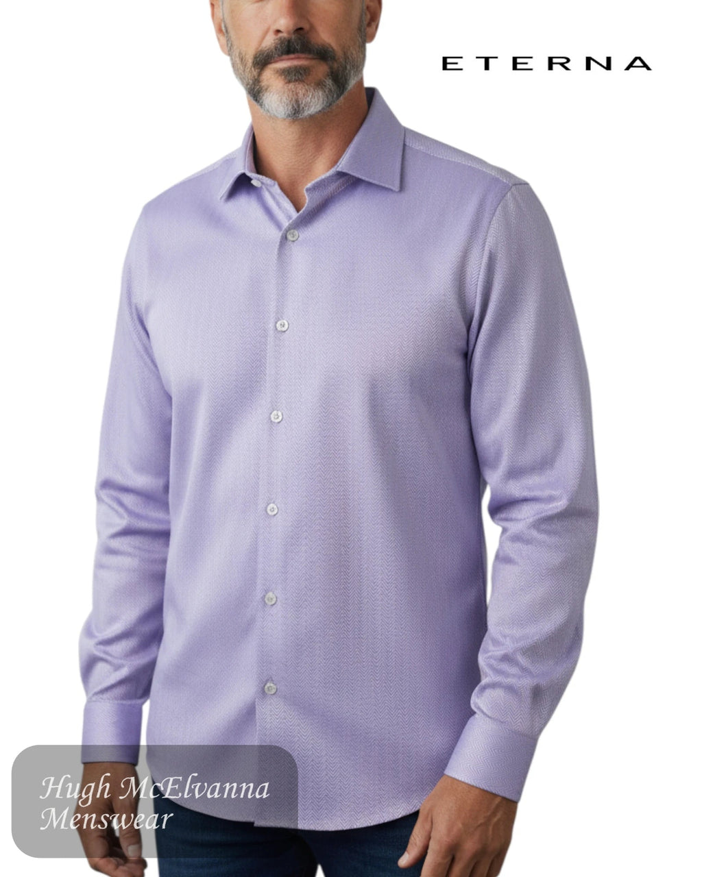 Eterna Modern Fit Lilac Herringbone Shirt - 1179 - 90_X18K - Hugh McElvanna Menswear
