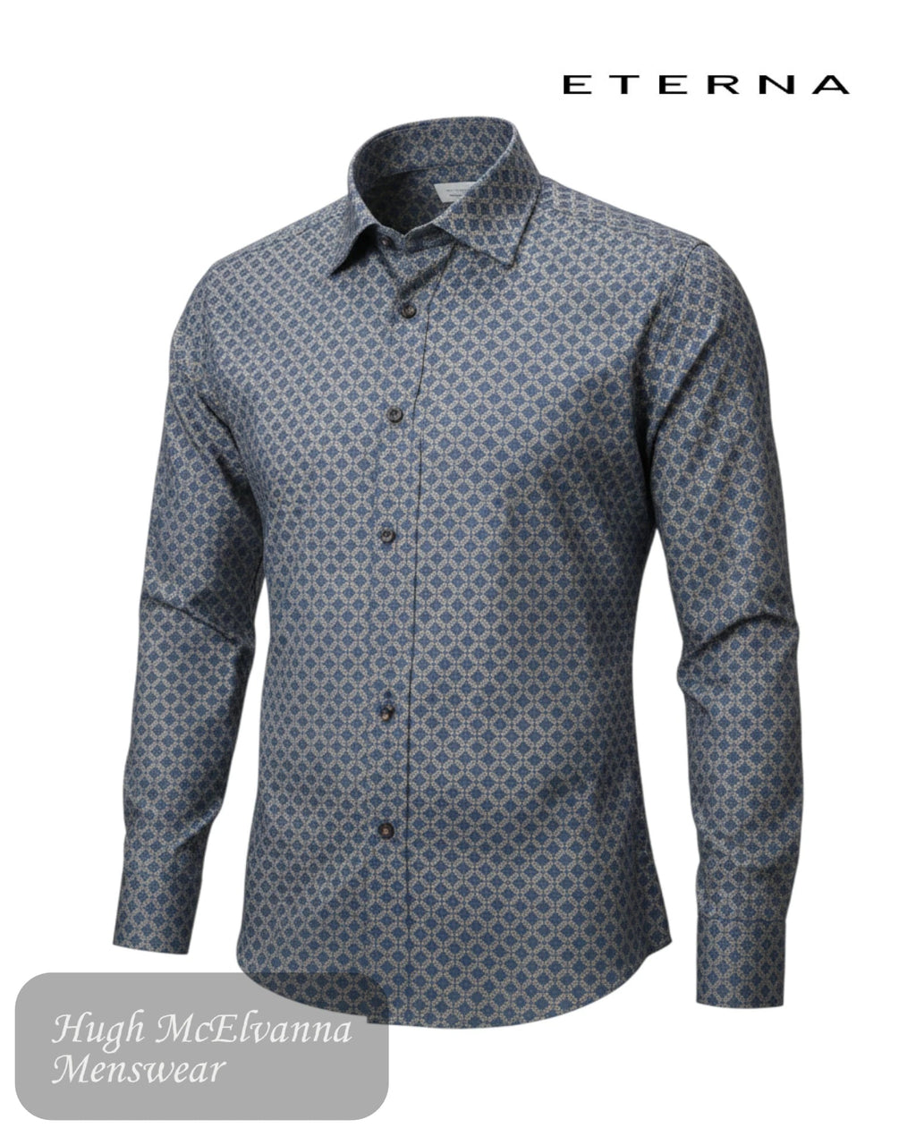 ETERNA Modern Fit Navy Print Shirt – 4396 - 17_X18K - Hugh McElvanna Menswear