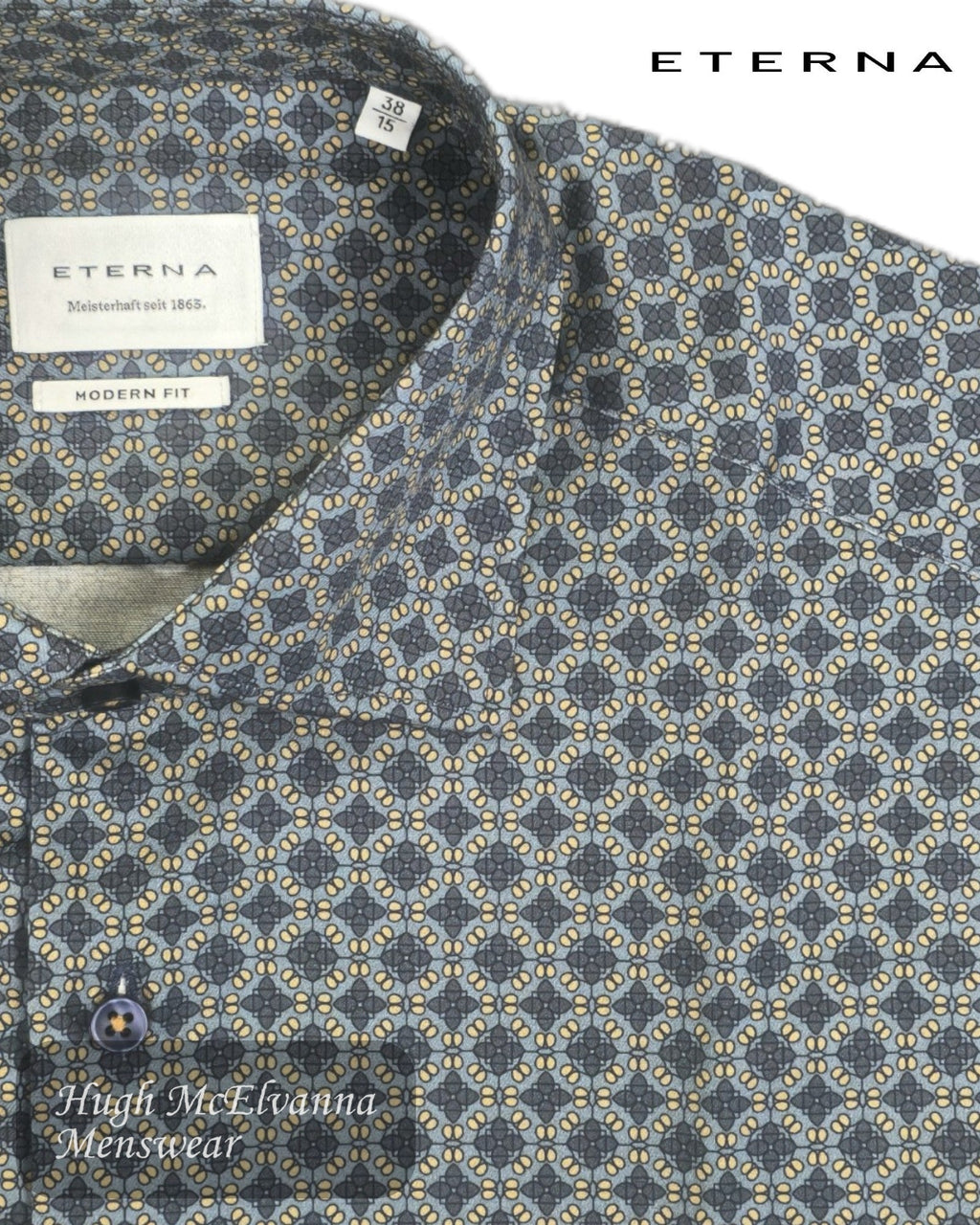 ETERNA Modern Fit Navy Print Shirt – 4396 - 17_X18K - Hugh McElvanna Menswear