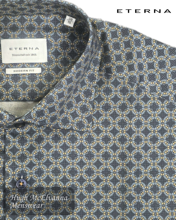 ETERNA Modern Fit Navy Print Shirt – 4396 - 17_X18K - Hugh McElvanna Menswear