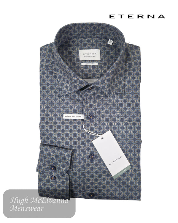 ETERNA Modern Fit Navy Print Shirt – 4396 - 17_X18K - Hugh McElvanna Menswear