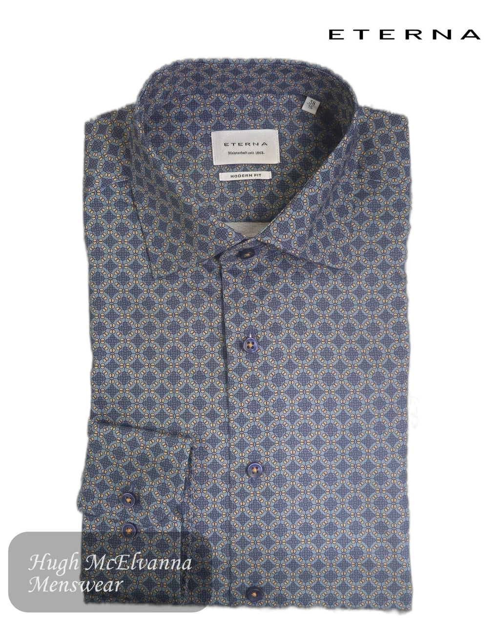 ETERNA Modern Fit Navy Print Shirt – 4396 - 17_X18K - Hugh McElvanna Menswear