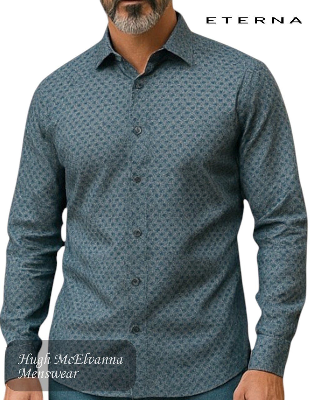 ETERNA Modern Fit Navy Print Shirt – 4396 - 17_X18K - Hugh McElvanna Menswear