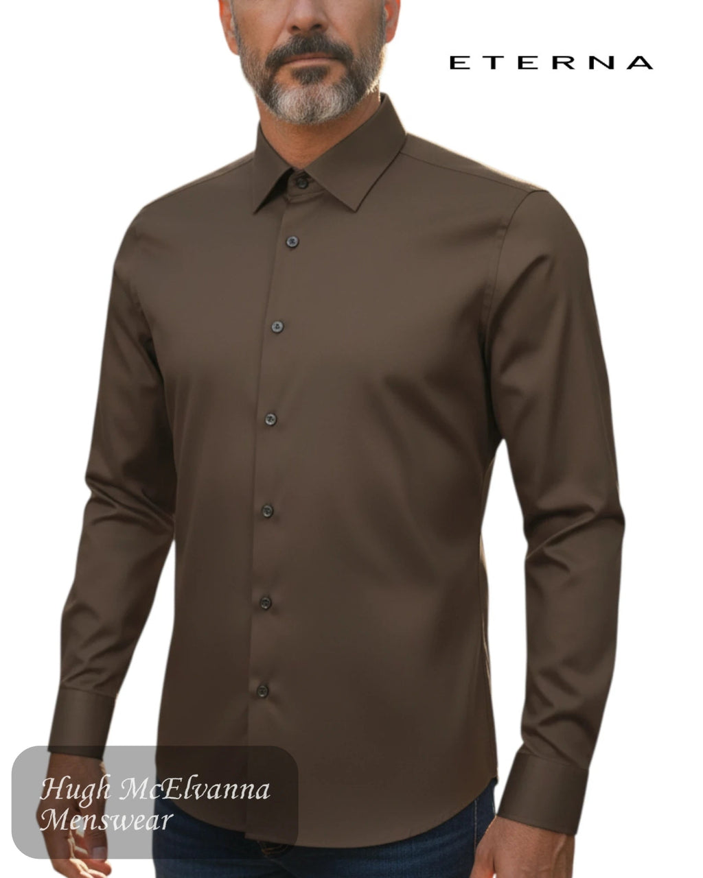 Eterna Plain Modern Fit Shirt 1049/29 X171 in Brown - Hugh McElvanna Menswear