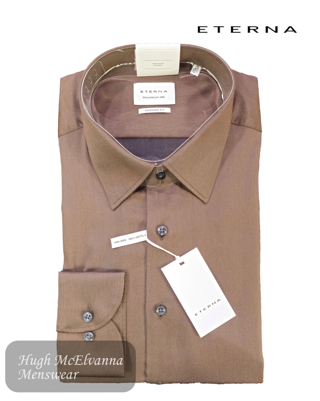 Eterna Plain Modern Fit Shirt 1049/29 X171 in Brown - Hugh McElvanna Menswear