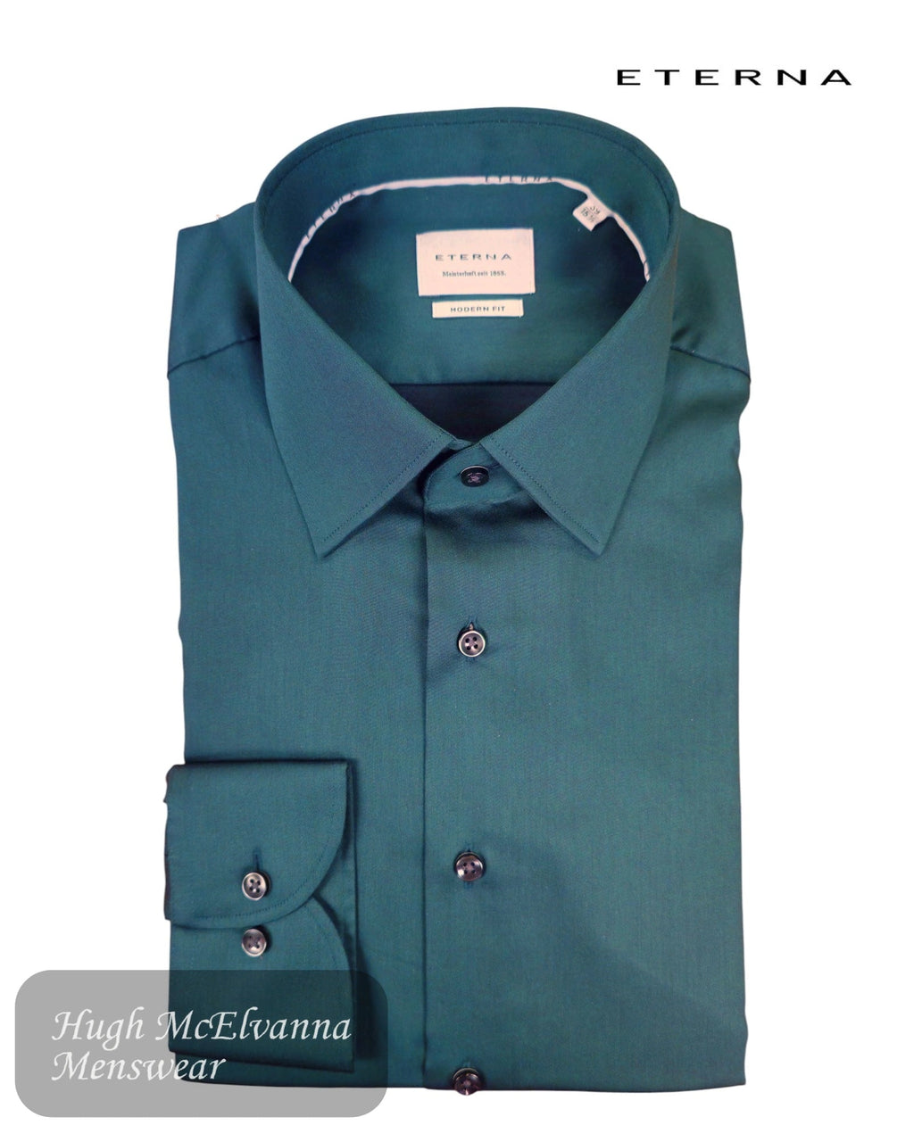 Eterna Plain Modern Fit Shirt 1049/49 X171 in Dark Green - Hugh McElvanna Menswear