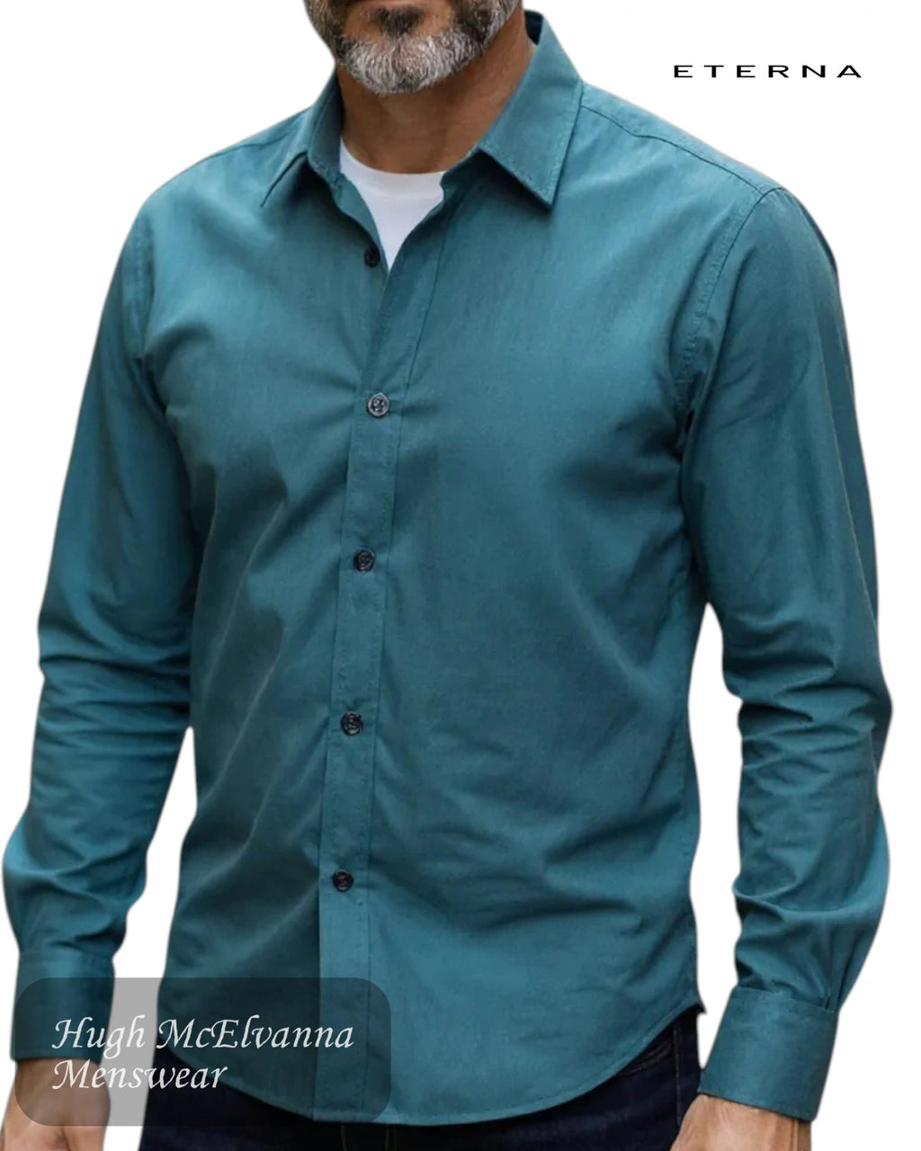 Eterna Plain Modern Fit Shirt 1049/49 X171 in Dark Green - Hugh McElvanna Menswear
