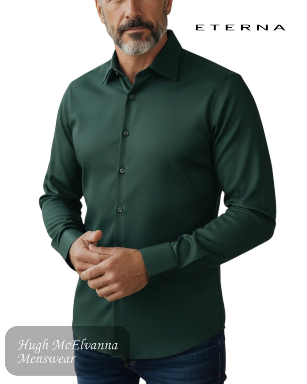 Eterna Plain Modern Fit Shirt 1049/49 X171 in Dark Green - Hugh McElvanna Menswear