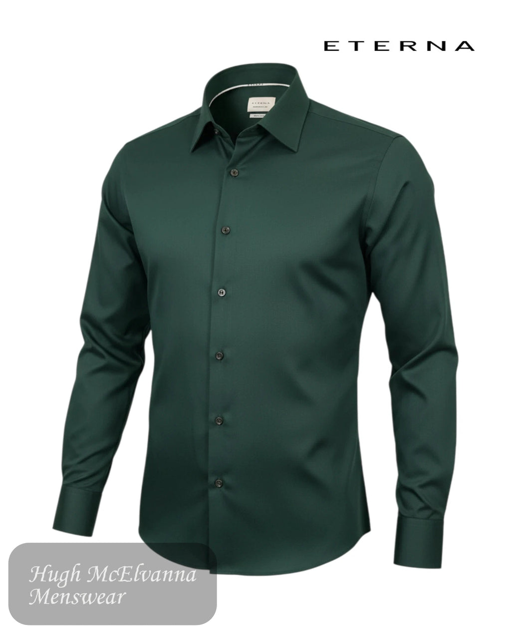 Eterna Plain Modern Fit Shirt 1049/49 X171 in Dark Green - Hugh McElvanna Menswear