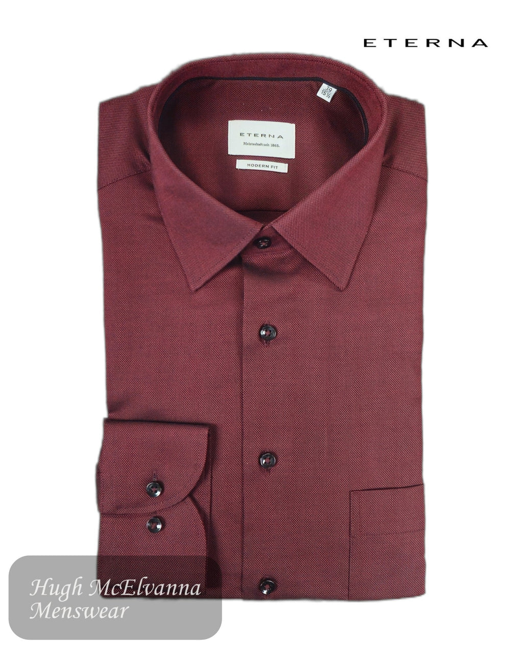 Eterna Plain Modern Fit Shirt 8464/97 - E181 in Burgundy - Hugh McElvanna Menswear