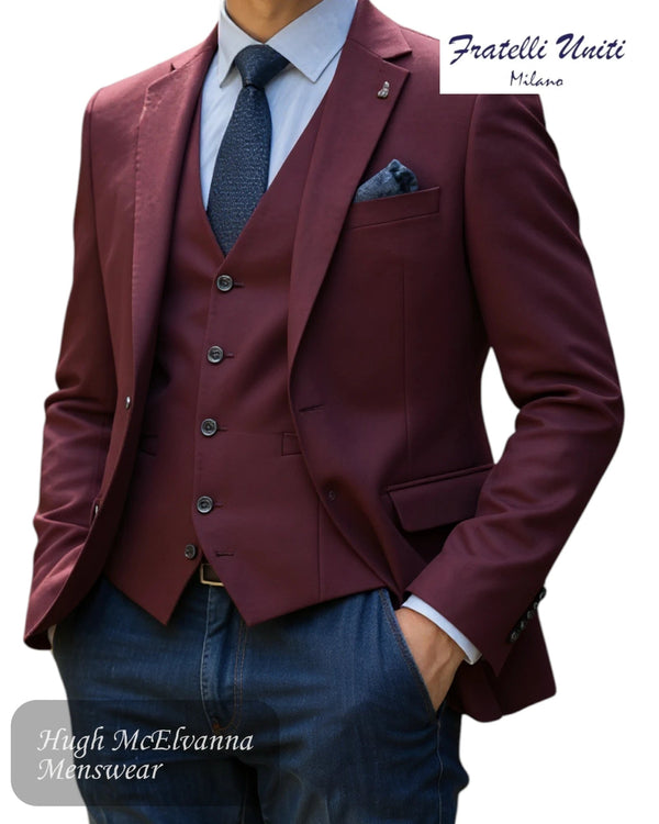 Fratelli Uniti PAOLO Burgundy Blazer & Waistcoat Set - Hugh McElvanna Menswear