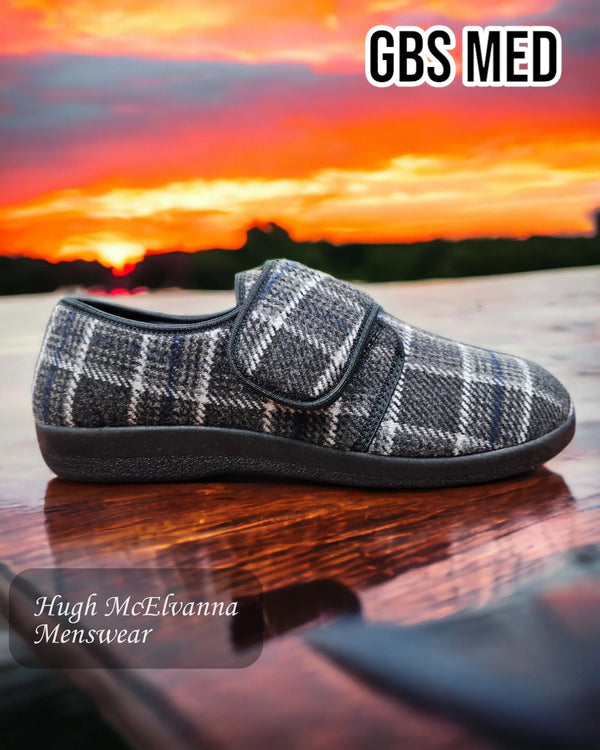 GBS Med 'GERALD' Grey Velcro Slipper - Hugh McElvanna Menswear