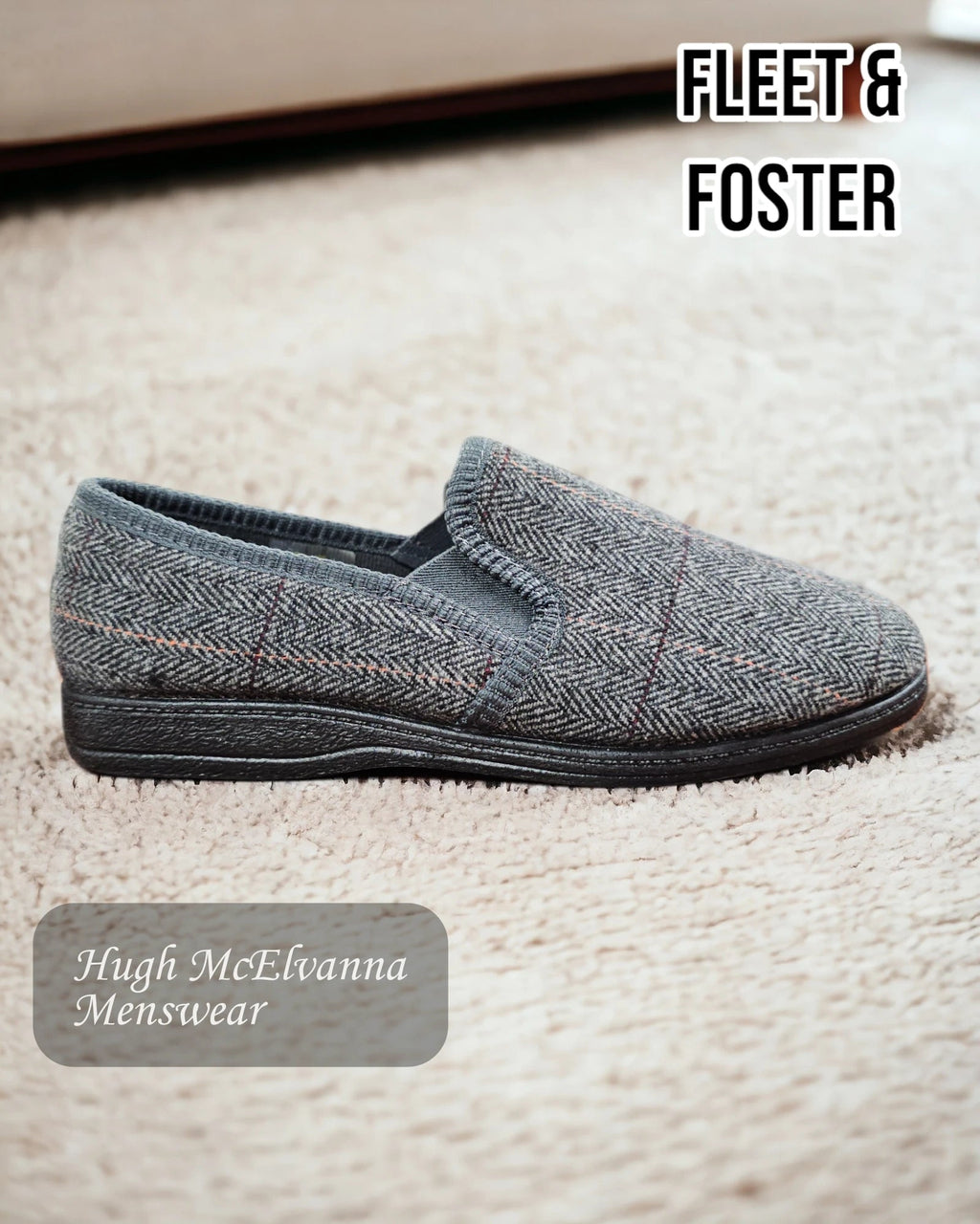 Grey Check Slippers - MITCHELL - Hugh McElvanna Menswear