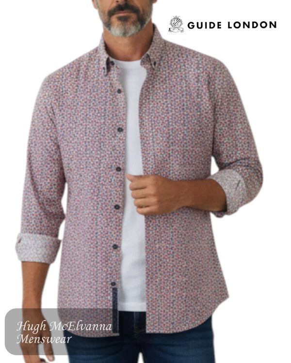 Guide London Navy Floral Print Shirt - LS75032 - Hugh McElvanna Menswear