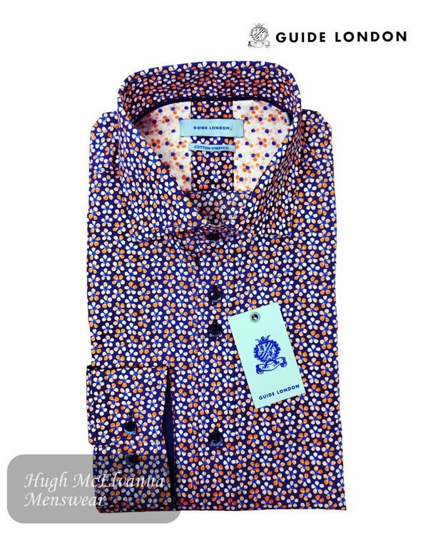 Guide London Navy Floral Print Shirt - LS75032 - Hugh McElvanna Menswear