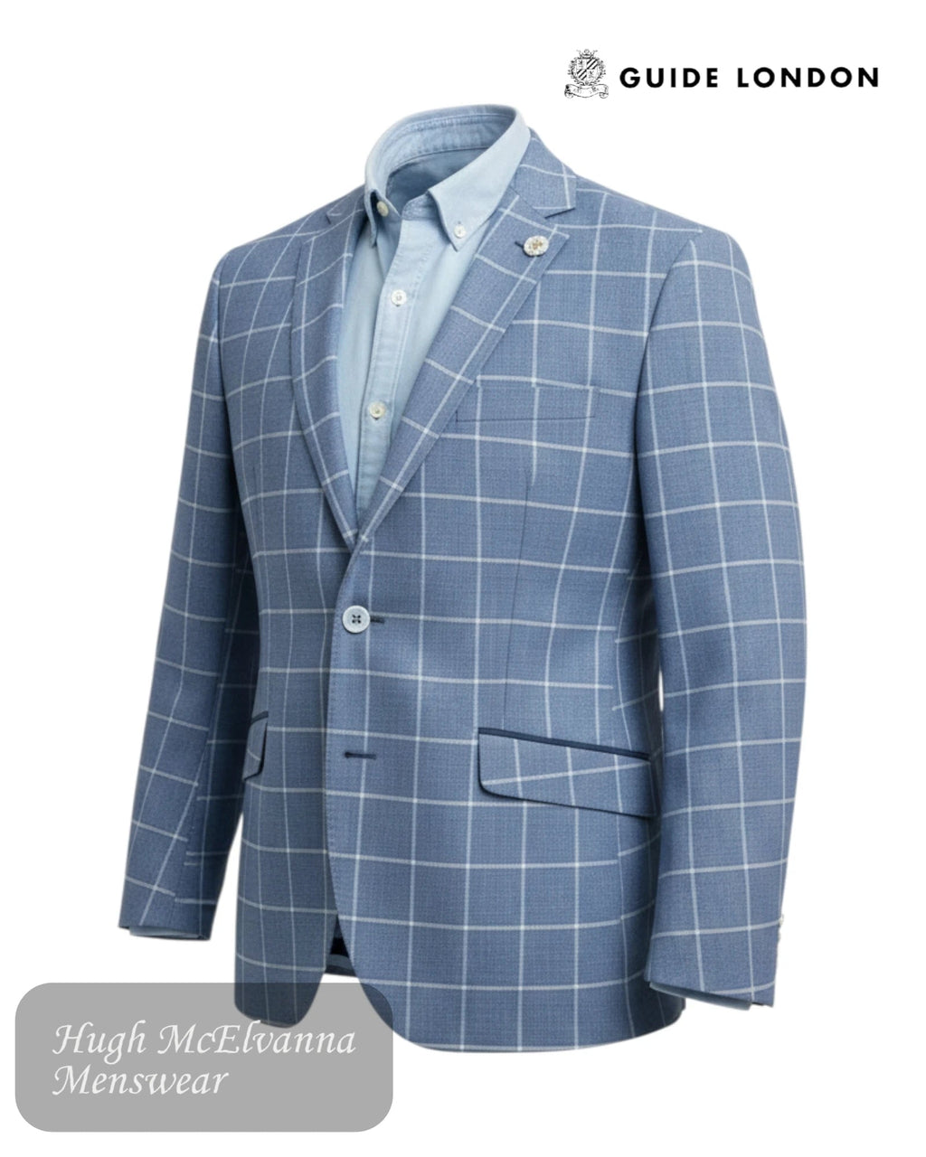 Guide London Slim Fitting Fashion Blazer | Sky Blue & White Check - Hugh McElvanna Menswear