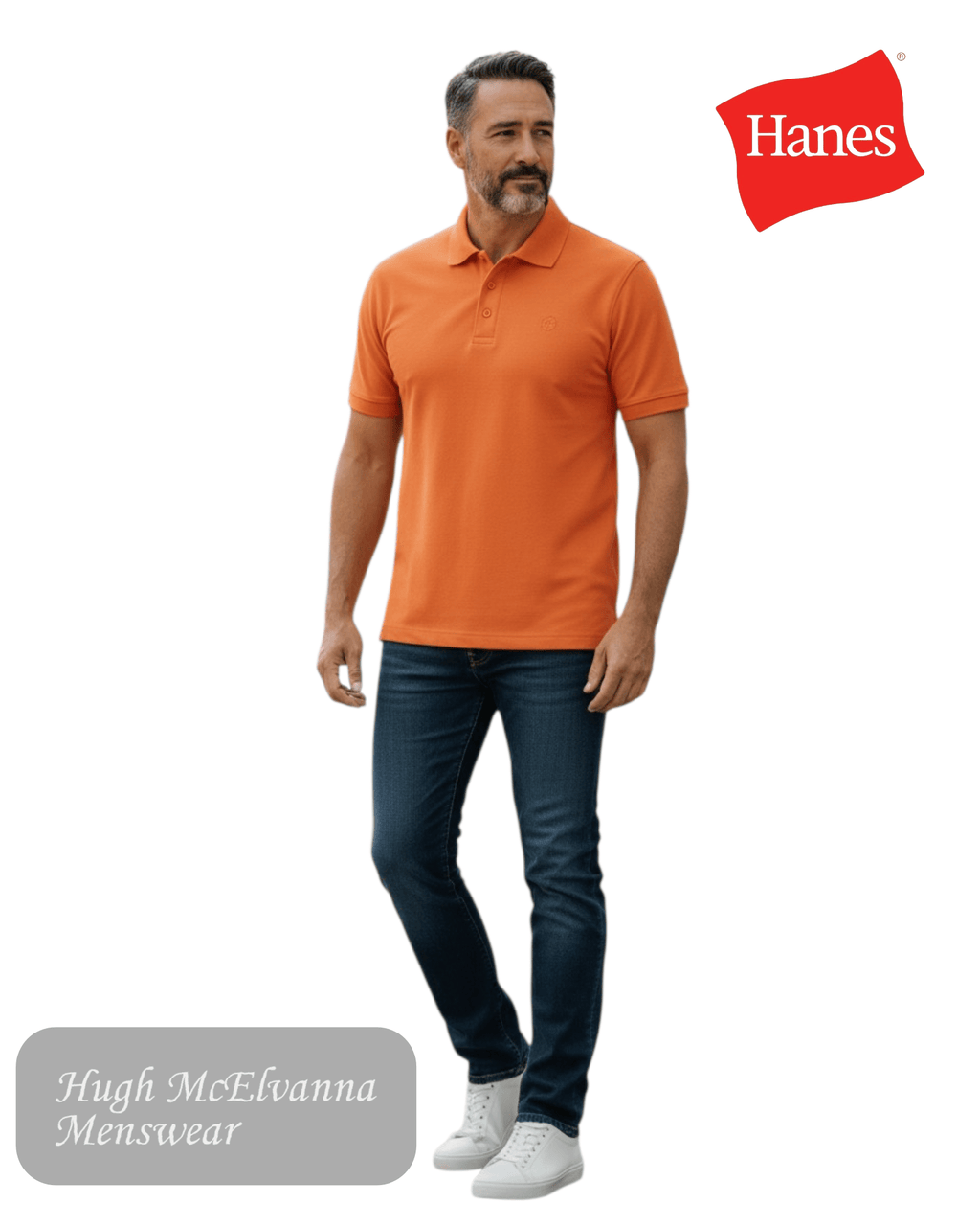 Hanes Beefy Polo Shirt in Sunset Orange - Hugh McElvanna Menswear