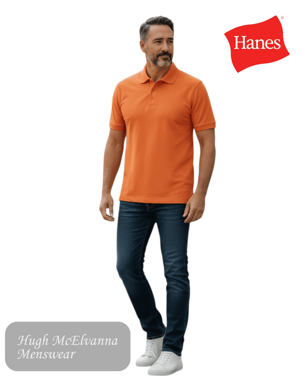 Hanes Beefy Polo Shirt in Sunset Orange - Hugh McElvanna Menswear
