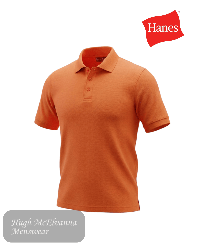 Hanes Beefy Polo Shirt in Sunset Orange - Hugh McElvanna Menswear