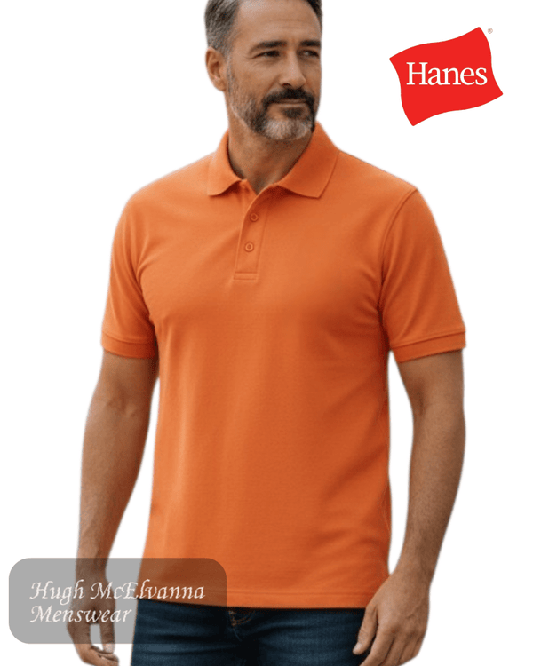 Hanes Beefy Polo Shirt in Sunset Orange - Hugh McElvanna Menswear