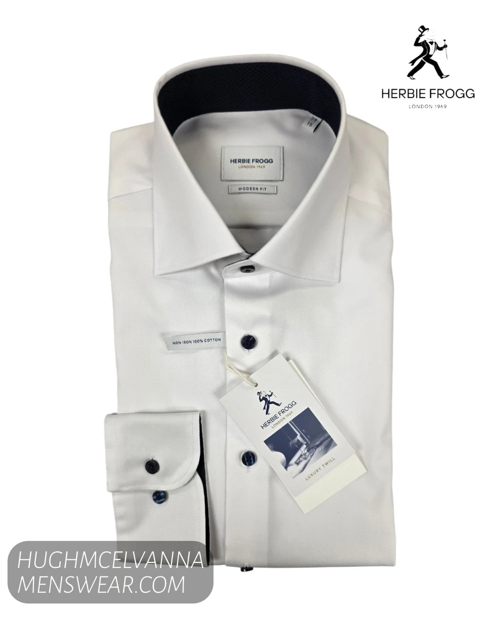 Herbie Frogg 52161 White Cover Shirt with Navy Trim - Hugh McElvanna Menswear - Shirt