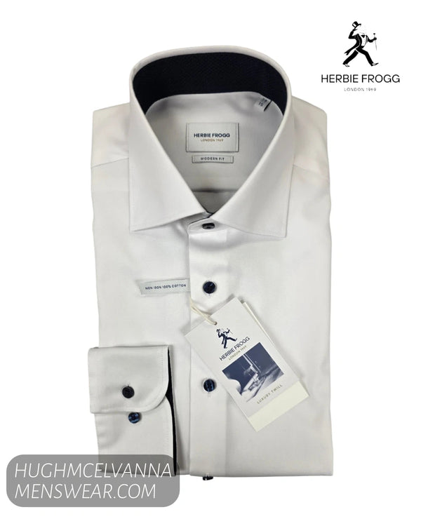 Herbie Frogg 52161 White Cover Shirt with Navy Trim - Hugh McElvanna Menswear - Shirt