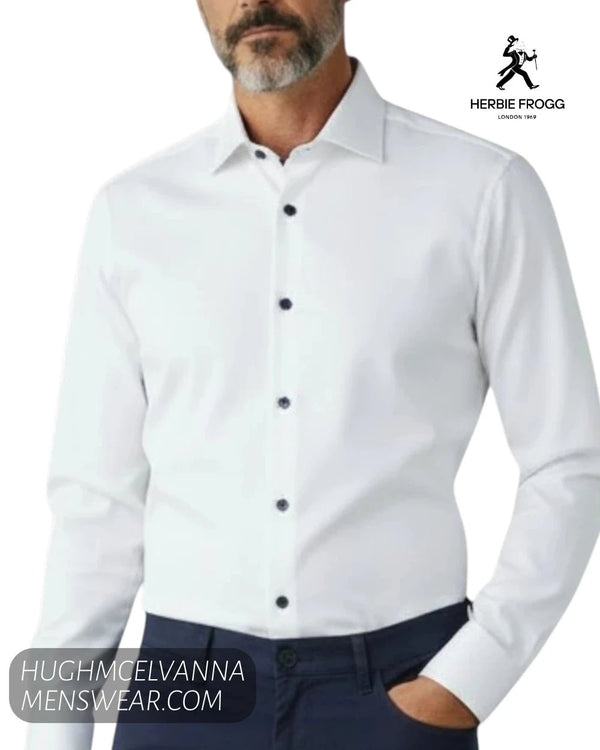 Herbie Frogg 52161 White Cover Shirt with Navy Trim - Hugh McElvanna Menswear - Shirt